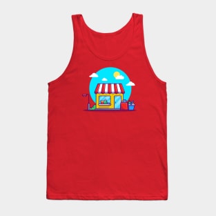 Shop Cart And Shop Building Cartoon Tank Top